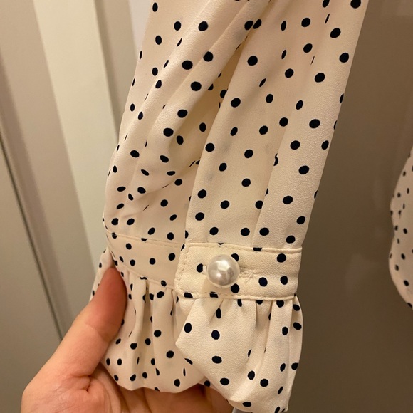 Polka Dot Ruffle Button Blouse - Picture 4 of 4